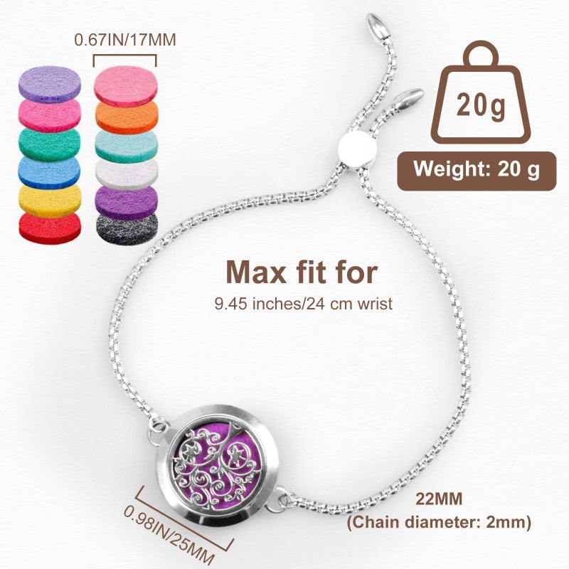 ttstar Essential Oil Diffuser Bracelet Stainless Steel Aromatherapy Locket Adjustable Diffuser Bracelet with 24pcs Refill Pads in 12 Assorted Colors Gift Set for Women(Tree of Hope) - Image 5